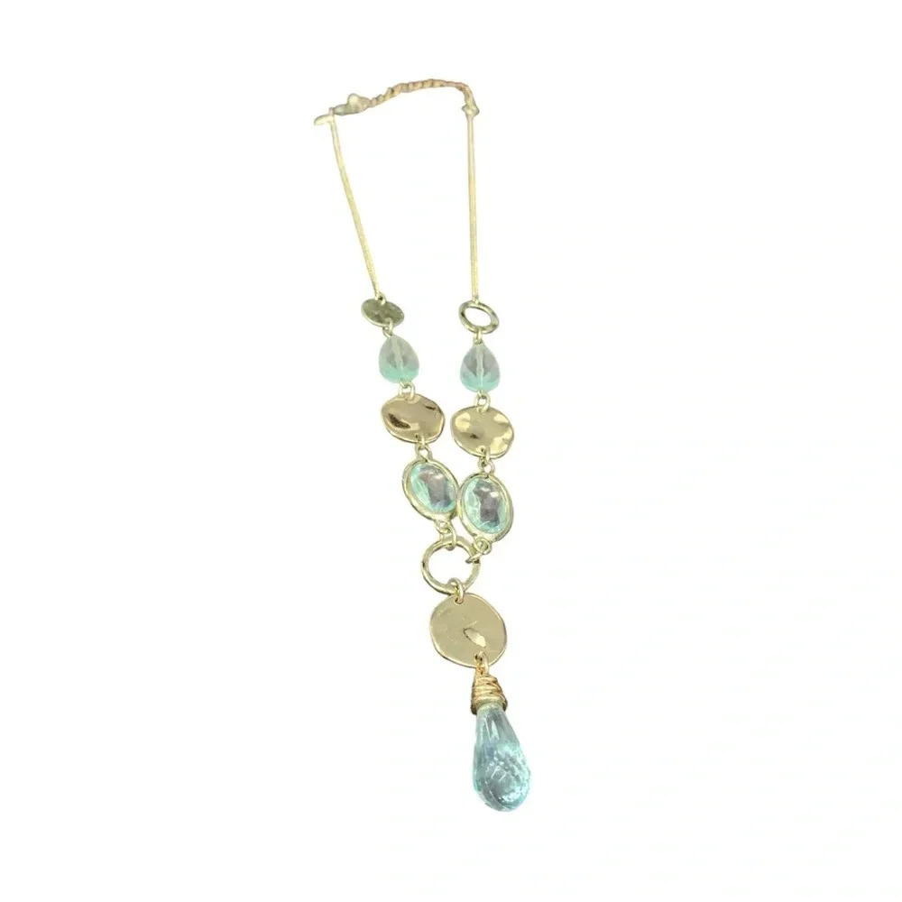 Avon goldtone bejeweled necklace 25” light blue pendant
